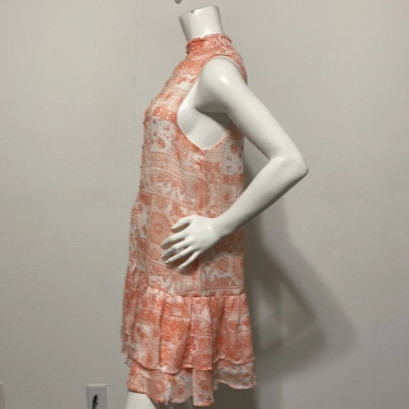 Aqua Kerianne Sleeveless High Neck Mini Dress Coral & White Floral Size M - Picture 5 of 10